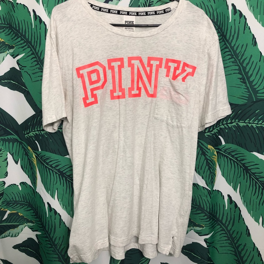 Short Sleeve Campus Tee Heather Grey Neon Coral